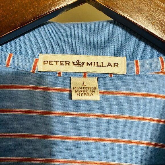 Peter Millar Mens Blue And Red Striped Polo Shirt Size Large - Picture 2 of 11